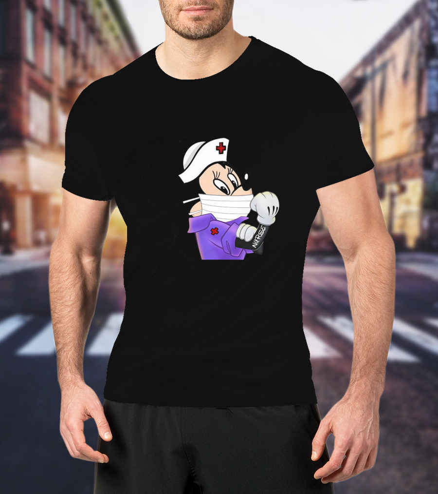 Mickey Nurse Character In Medical Uniform With Mask And Gloves T-Shirt