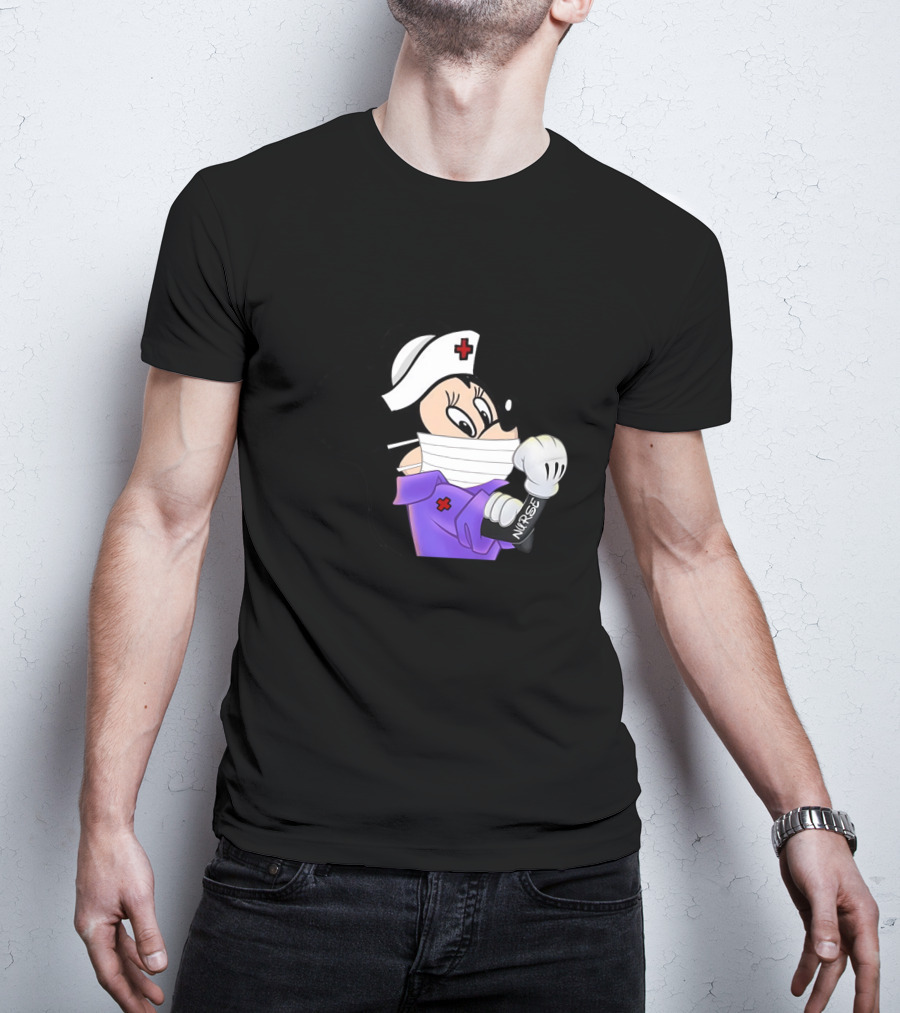 Mickey Nurse Character In Medical Uniform With Mask And Gloves T-Shirt