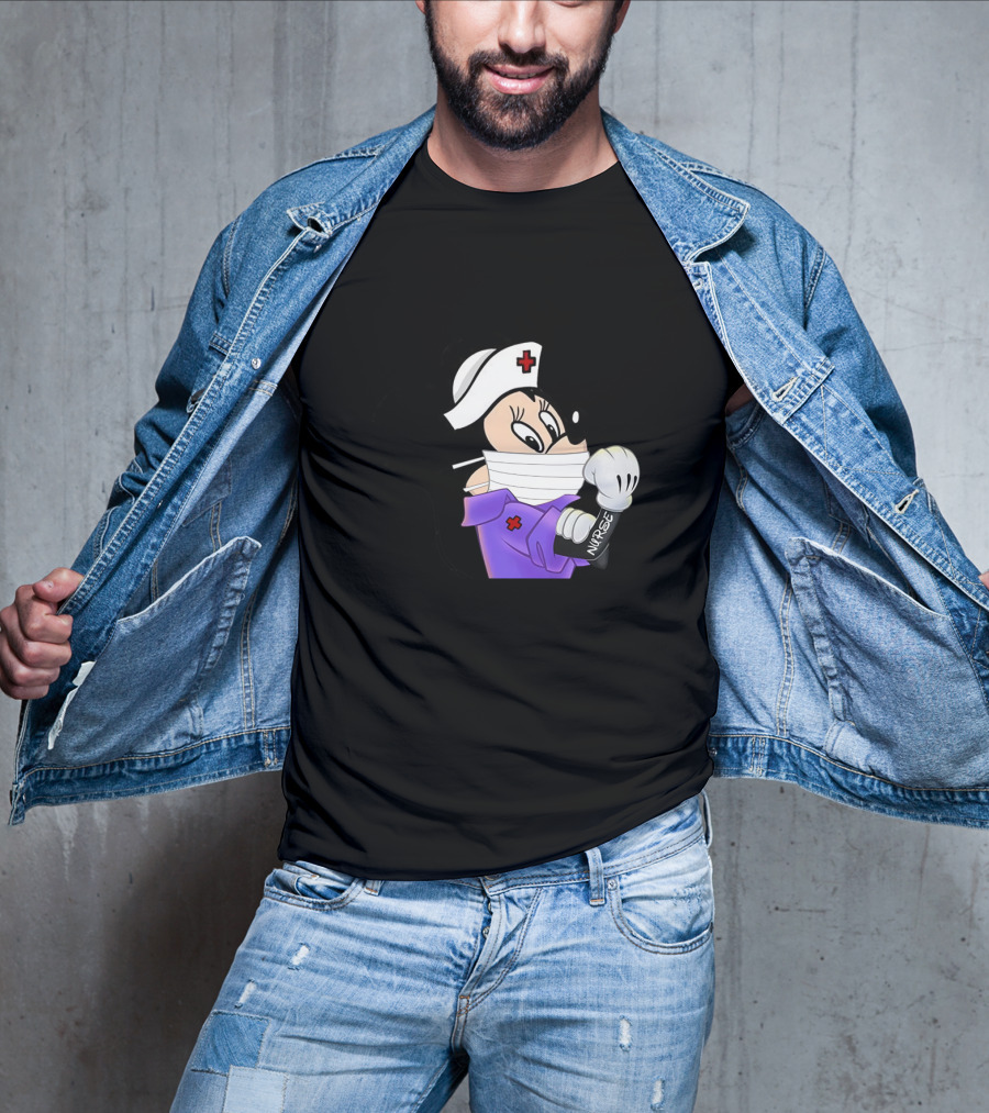 Mickey Nurse Character In Medical Uniform With Mask And Gloves T-Shirt