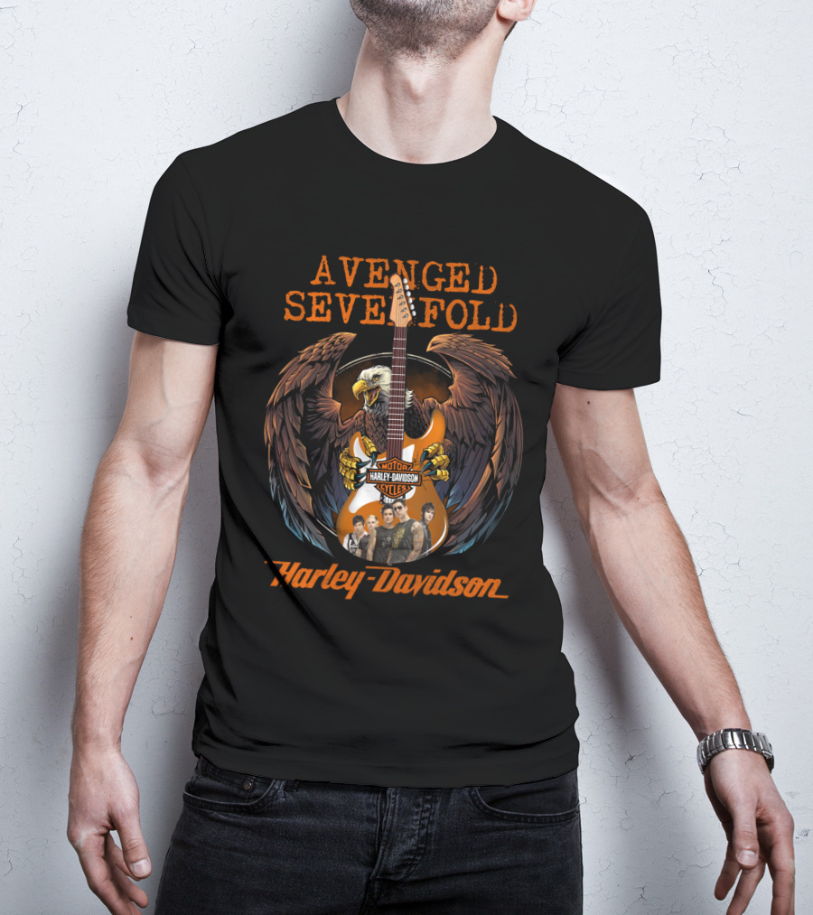 Avenged Sevenfold Harley Davidson Motorcycyles Eagle Guitar Artwork T-Shirt