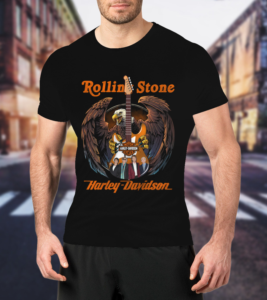 Rollin Stone Harley Davidson Motorcycle Styles Eagle Guitar Band Members T-Shirt