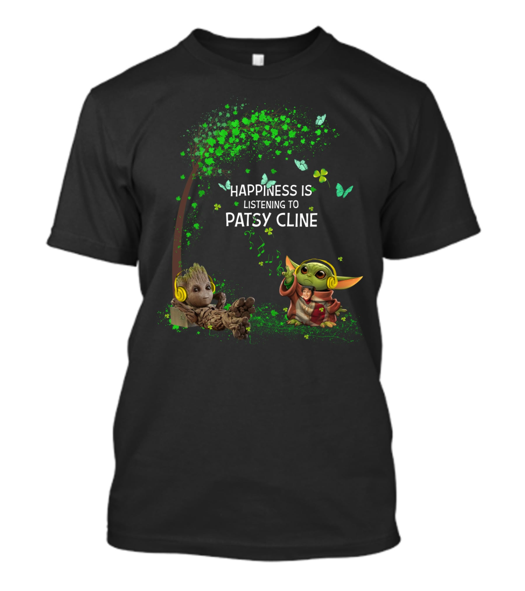Happiness Is Listening To Patsy Cline With Groot And Baby Yoda T-Shirt
