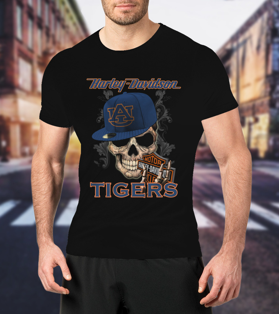 Harley Davidson Auburn Tigers Skull With Cap T-Shirt