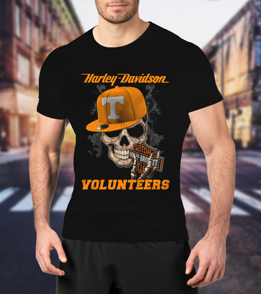 Harley Davidson Skull With Tennessee Volunteers Cap T-Shirt