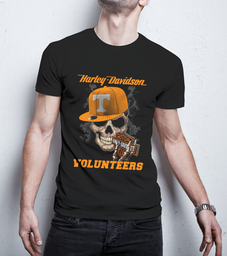 Harley Davidson Skull With Tennessee Volunteers Cap T-Shirt