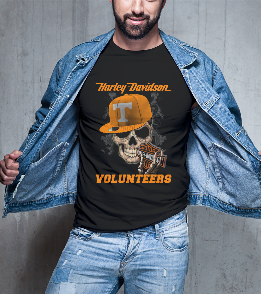 Harley Davidson Skull With Tennessee Volunteers Cap T-Shirt