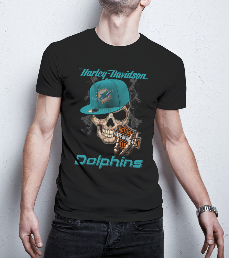Harley Davidson Dolphins Skull Miami Dolphins T-Shirt
