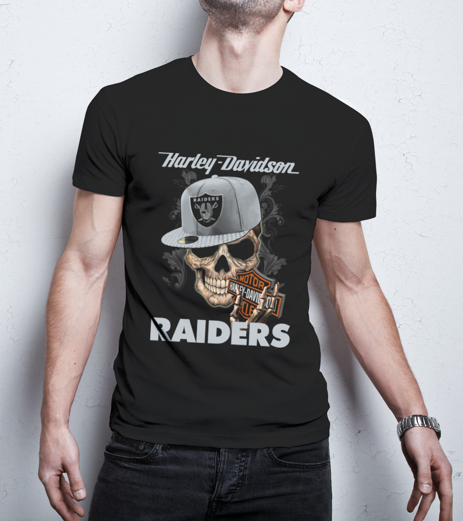 Harley Davidson Raiders Skull With Cap T-Shirt