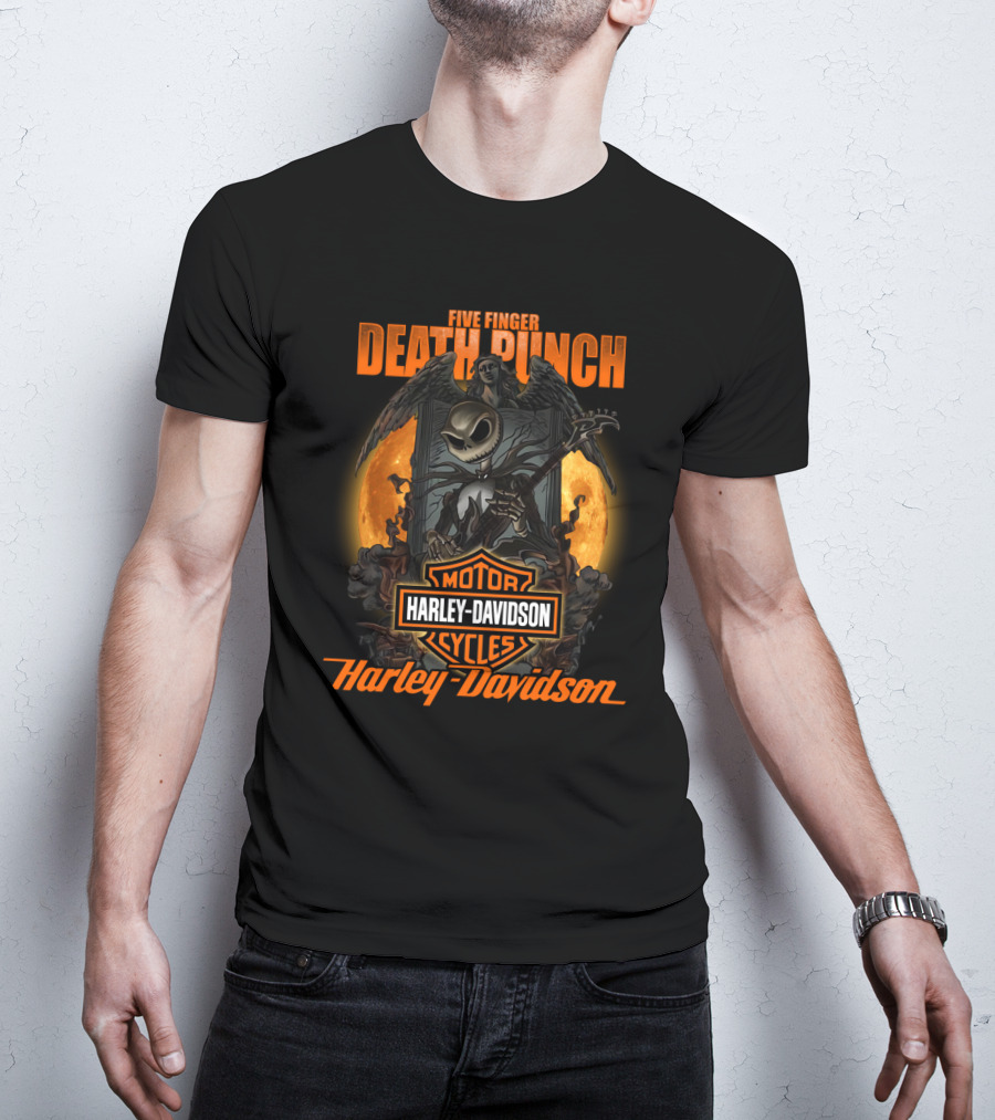 Five Finger Death Punch Harley Davidson Motorcycles Skeleton Reaper T-Shirt