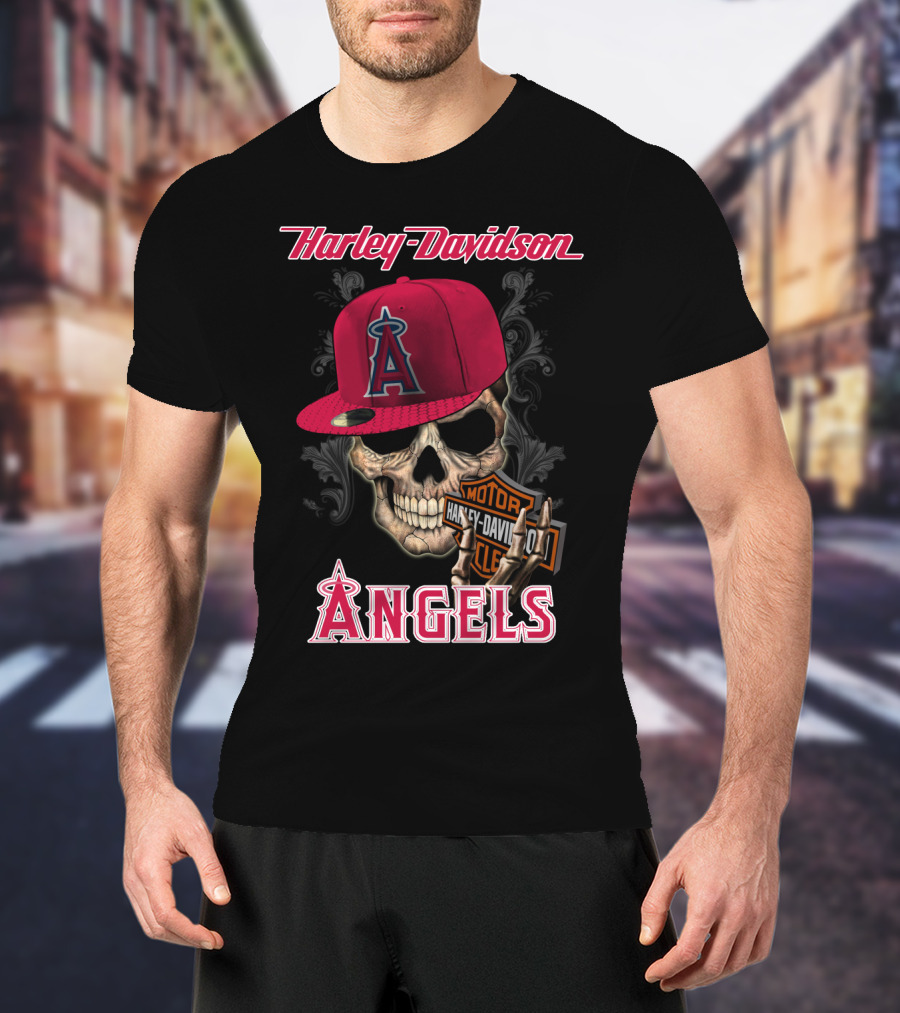 Harley Davidson Los Angeles Angels Skull With Cap T-Shirt