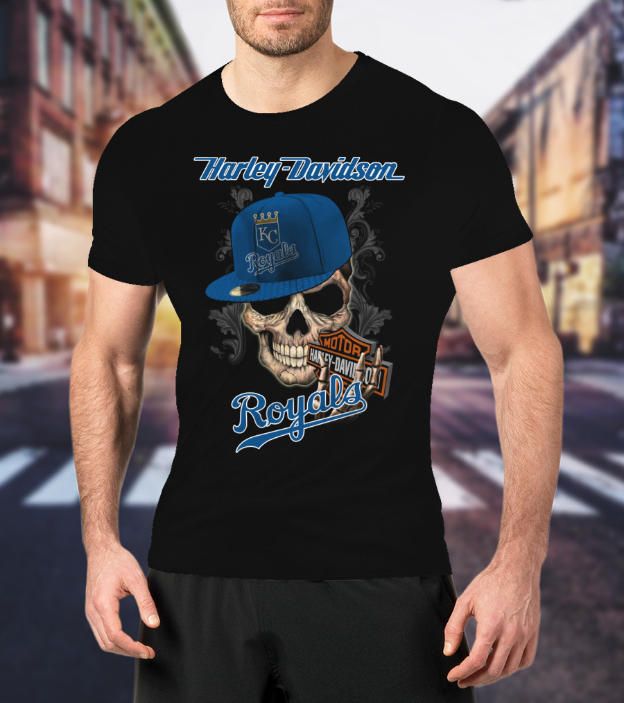 Harley Davidson Kc Royals Skull Hat T-Shirt