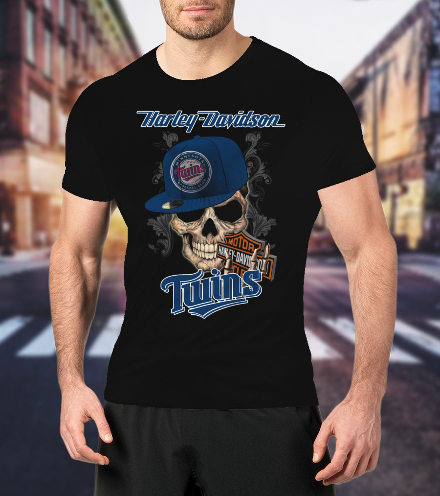 Harley Davidson Minnesota Twins Baseball Club Skull Motor Twins T-Shirt