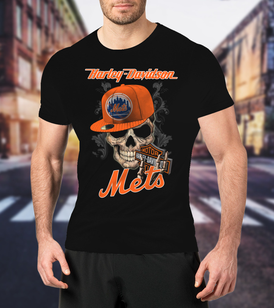 Harley Davidson Skull New York Mets Moto Style T-Shirt