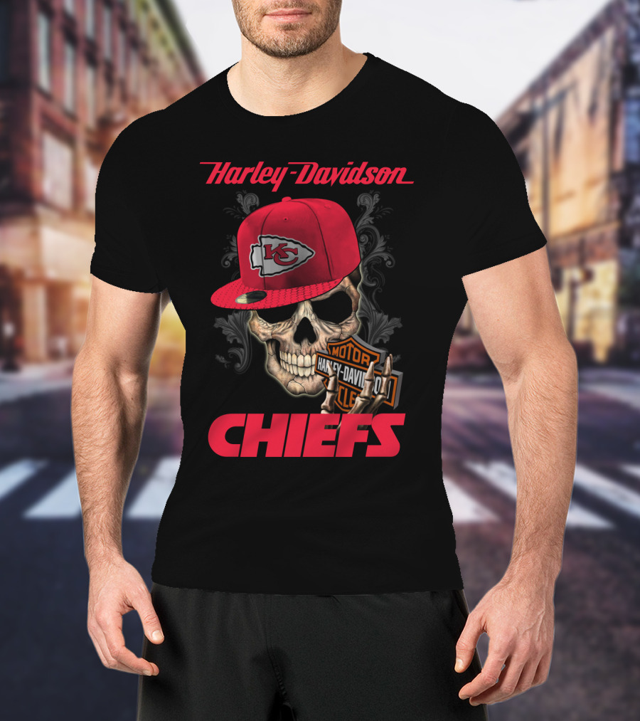 Harley Davidson Kansas City Chiefs Skull With Hat T-Shirt