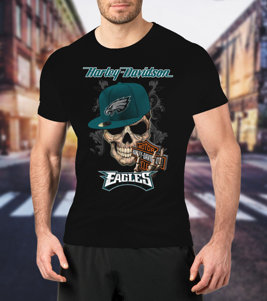 Philadelphia Eagles Harley Davidson Skull Cap T-Shirt