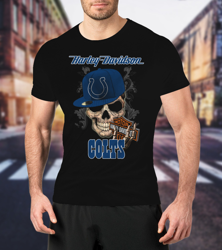 Harley Davidson Colts Skull Indianapolis T-Shirt