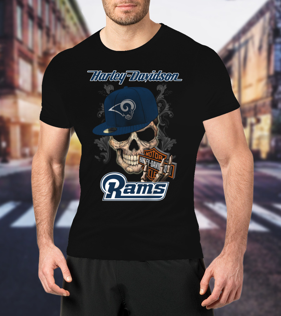 Harley Davidson Rams Skull Los Angeles Football T-Shirt