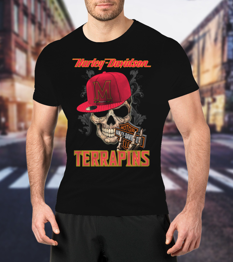 Harley Davidson Skull Maryland Terrapins T-Shirt