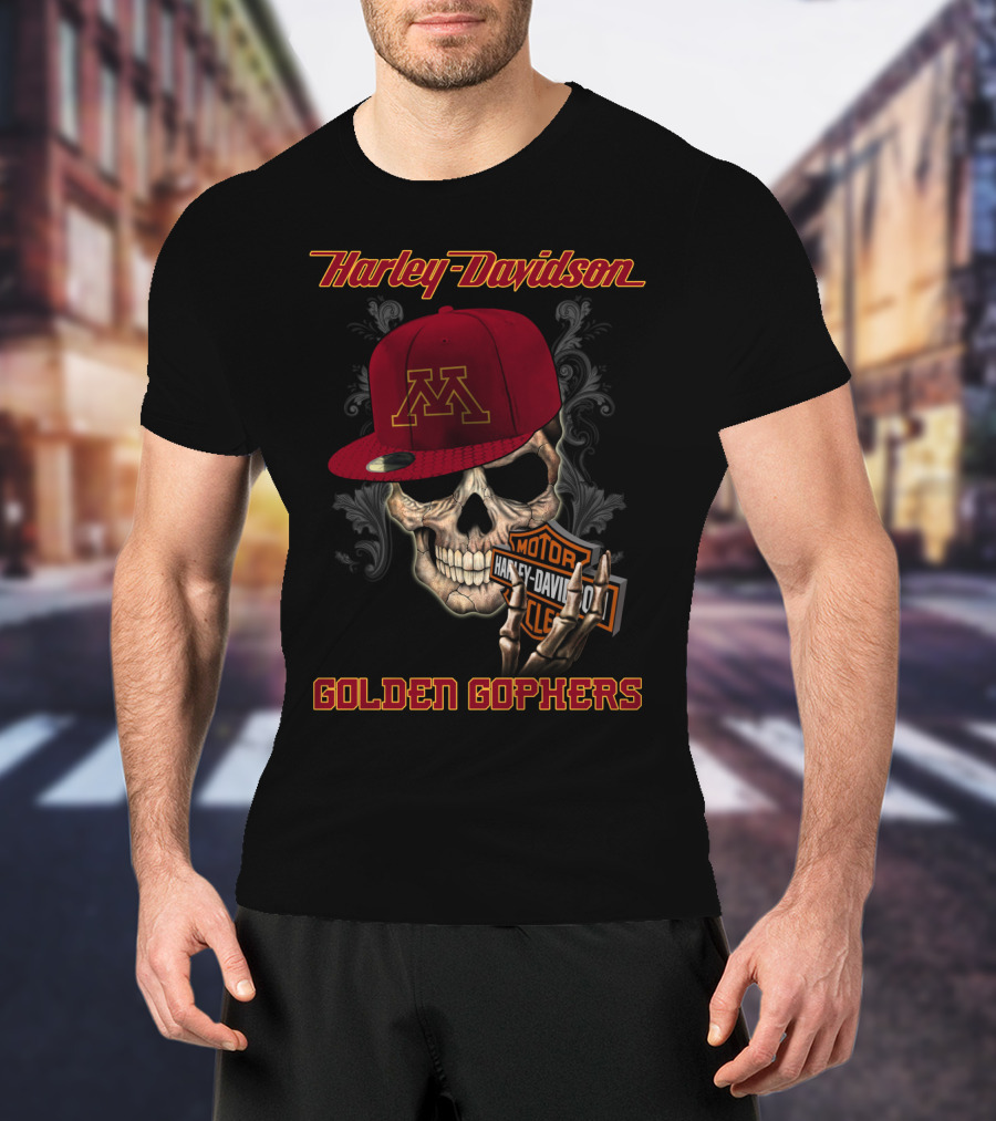 Harley Davidson Skull Minnesota Golden Gophers Motorcycles T-Shirt