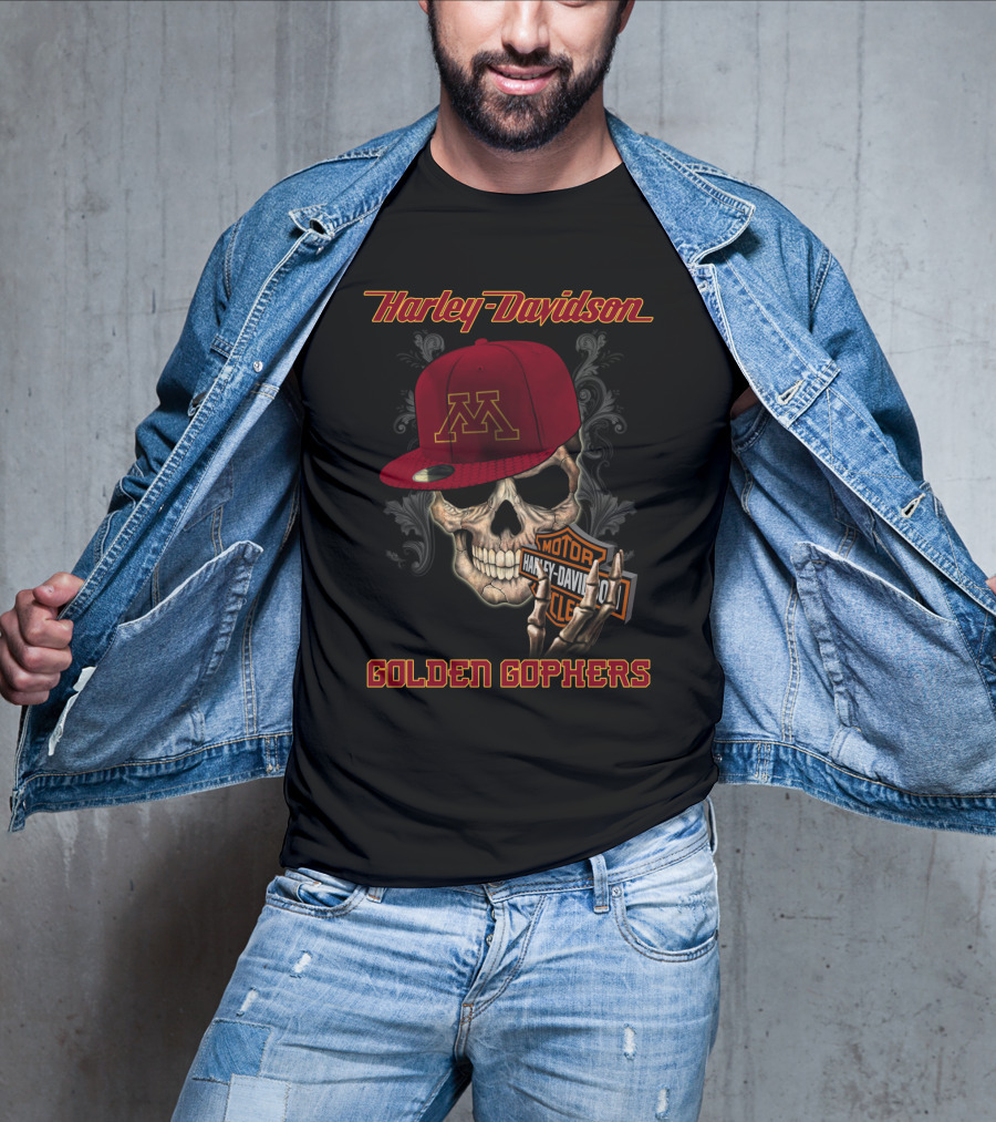 Harley Davidson Skull Minnesota Golden Gophers Motorcycles T-Shirt