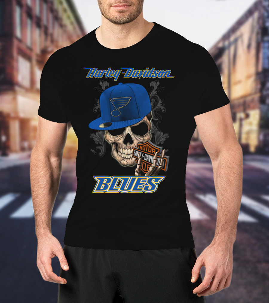 Harley Davidson St Louis Blues Skull Hat Nhl T-Shirt