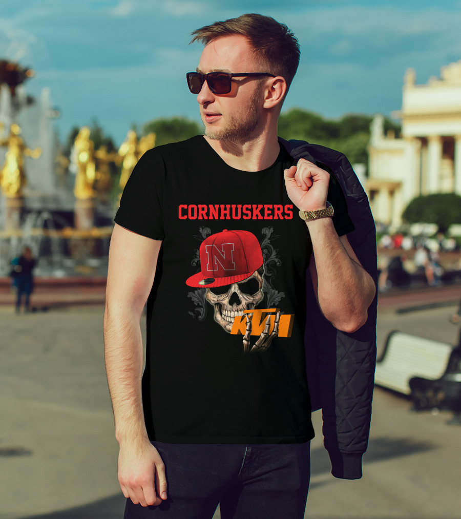 Ktm Nebraska Cornhuskers Skull With Red N Cap T-Shirt