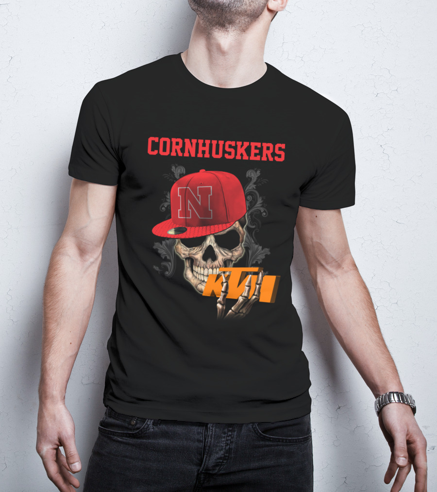 Ktm Nebraska Cornhuskers Skull With Red N Cap T-Shirt