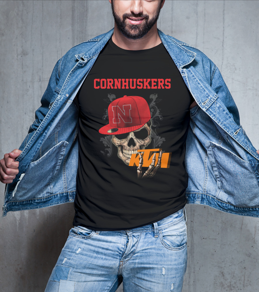 Ktm Nebraska Cornhuskers Skull With Red N Cap T-Shirt