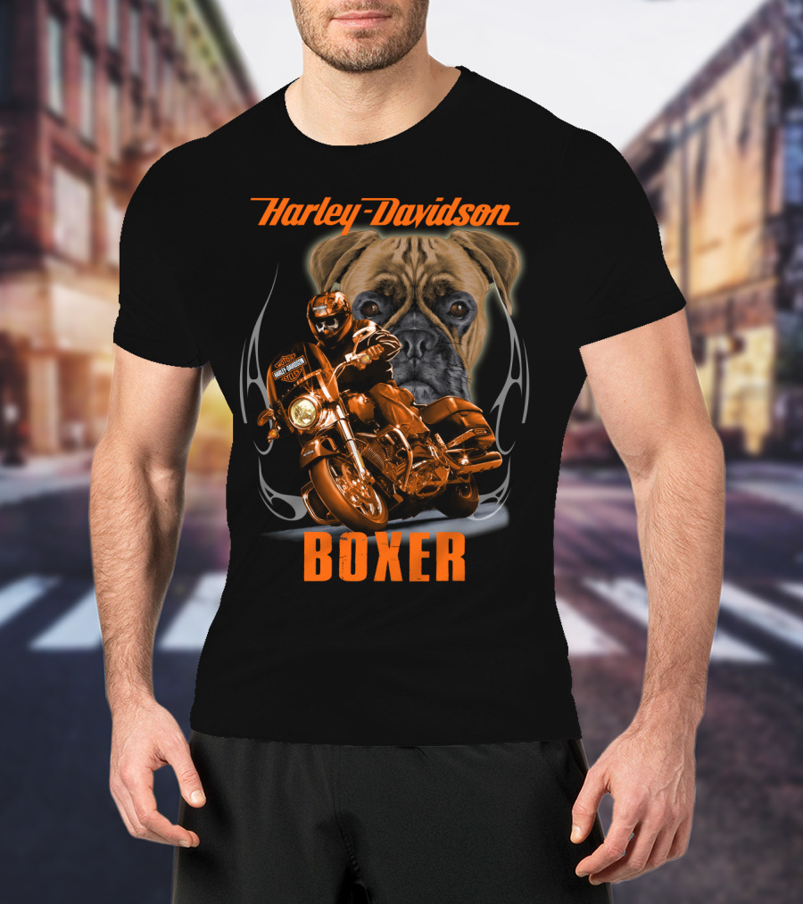 Harley Davidson Boxer Motorcycle Dog Rider T-Shirt