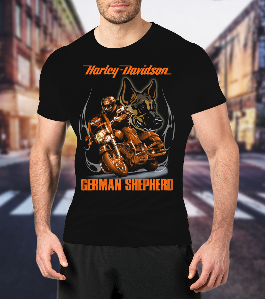 Harley Davidson German Shepherd Motorcycle Rider T-Shirt