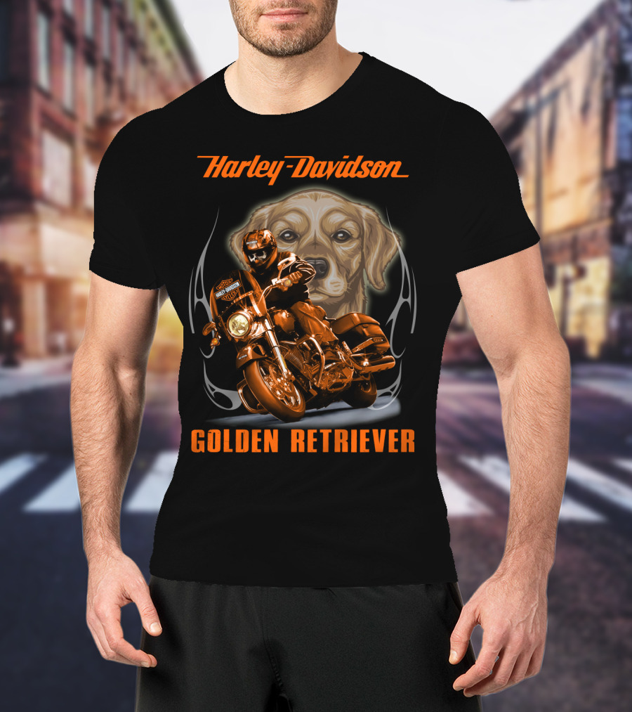 Harley Davidson Golden Retriever Motorcycle Rider T-Shirt