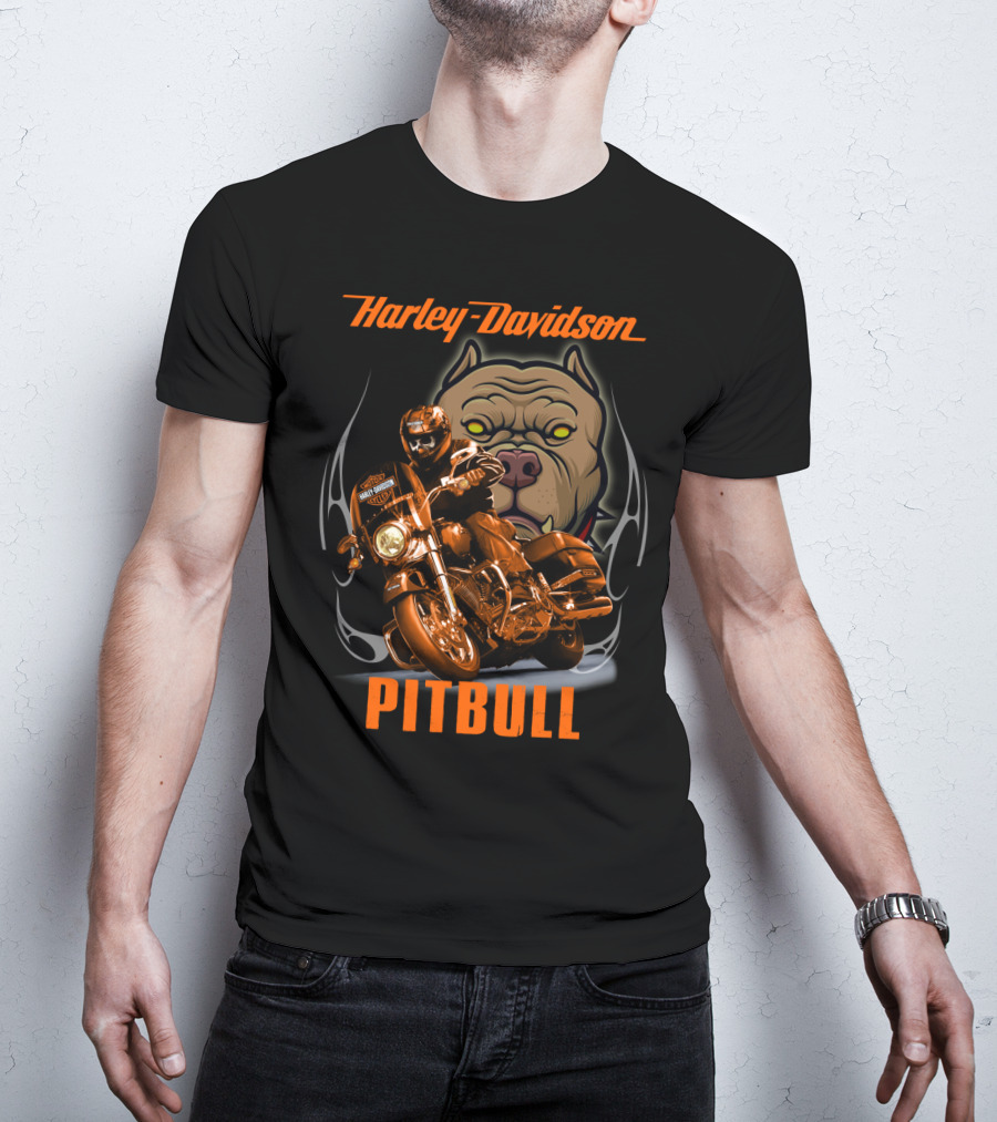 Harley Davidson Pitbull Motorcycle Rider With Dog T-Shirt