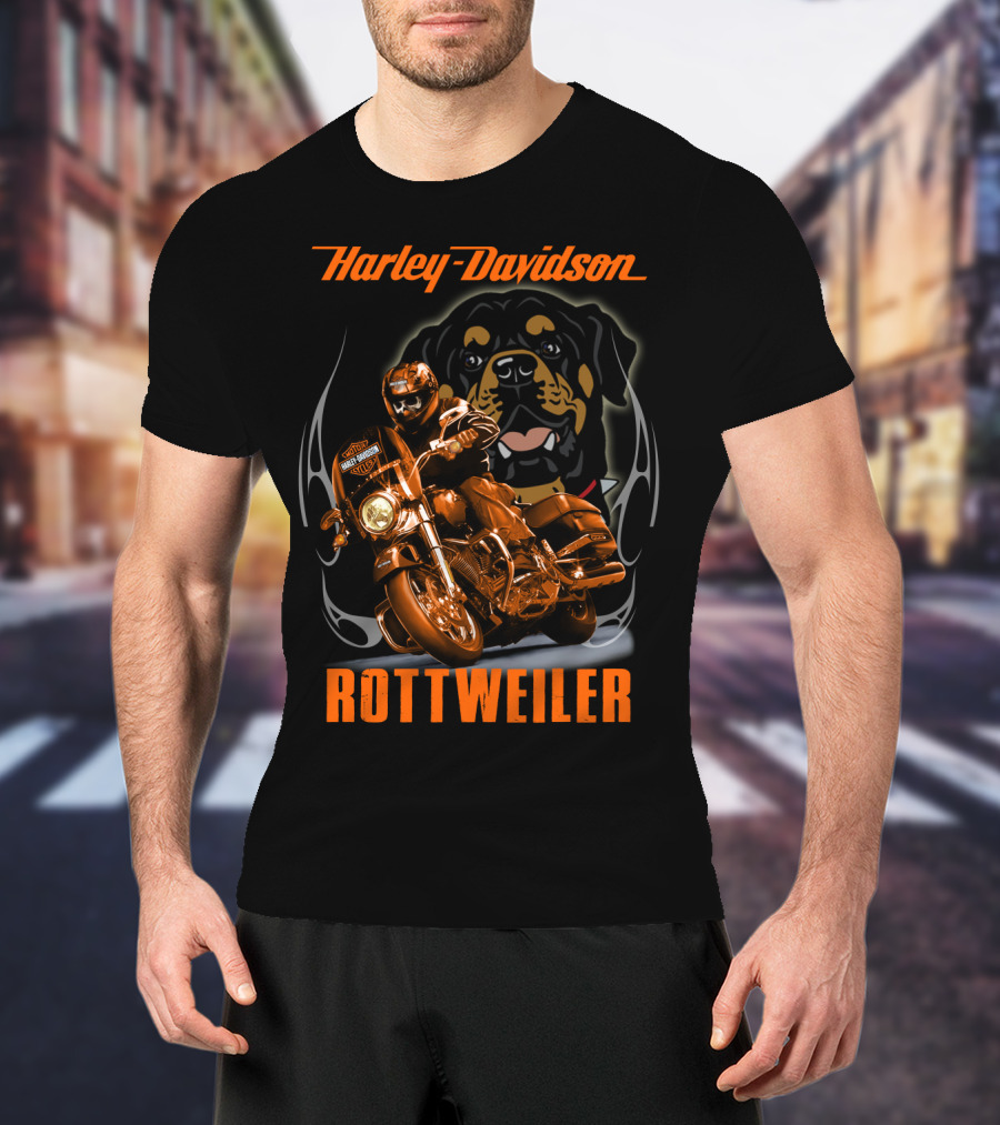 Harley Davidson Rottweiler Motorcycle Rider T-Shirt