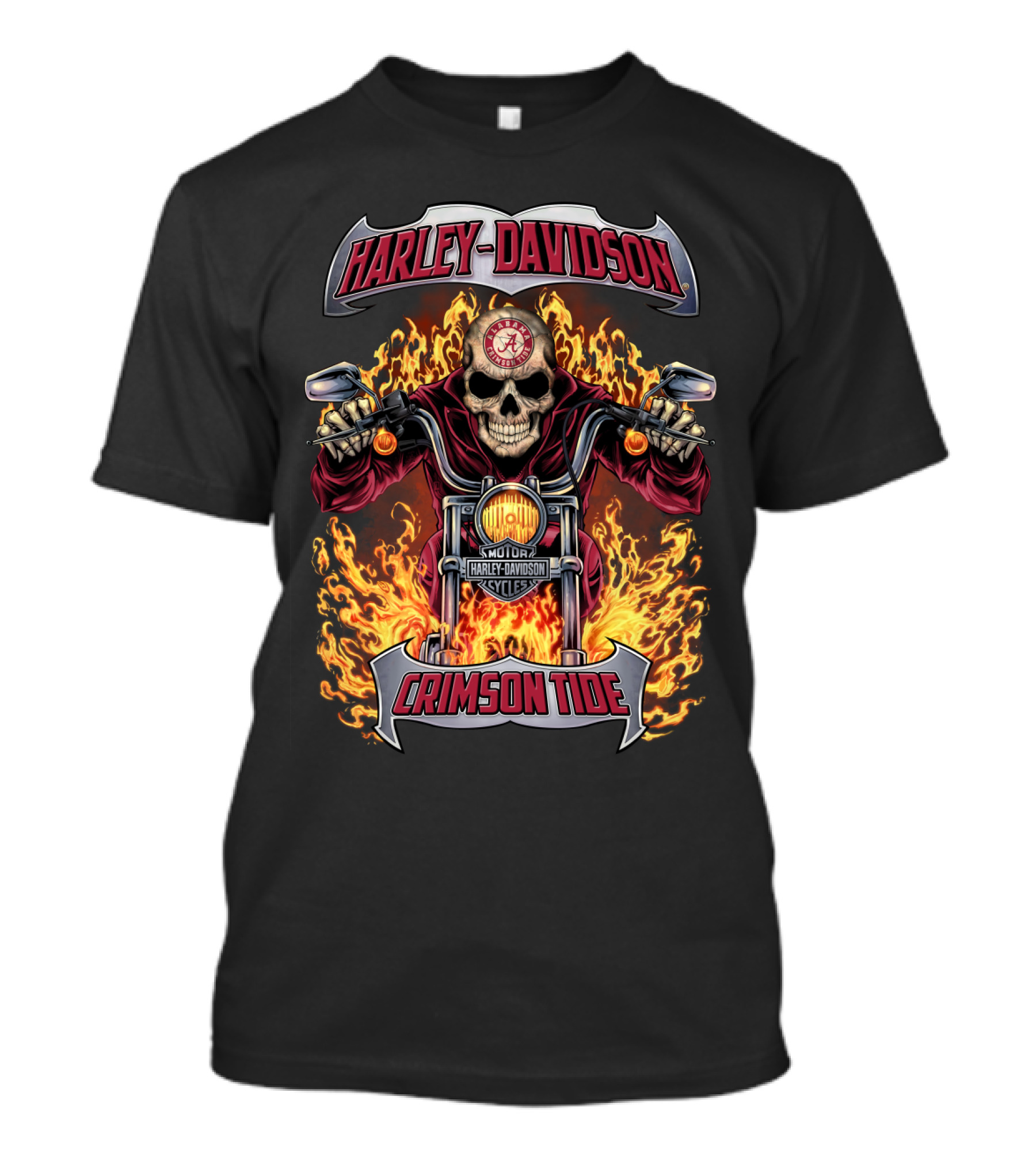 Harley Davidson Crimson Tide Skull On Fire Ncaa Alabama Crimson Tide T-Shirt