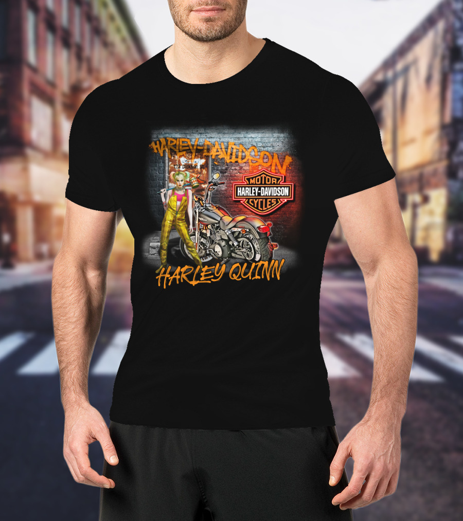 Harley Quinn Harley Davidson Motor Cycles Street Scene T-Shirt