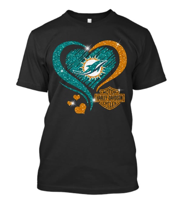 Harley Davidson Miami Dolphins Heart T-Shirt