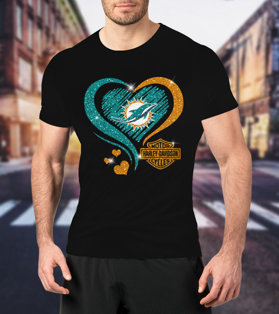 Harley Davidson Miami Dolphins Heart T-Shirt