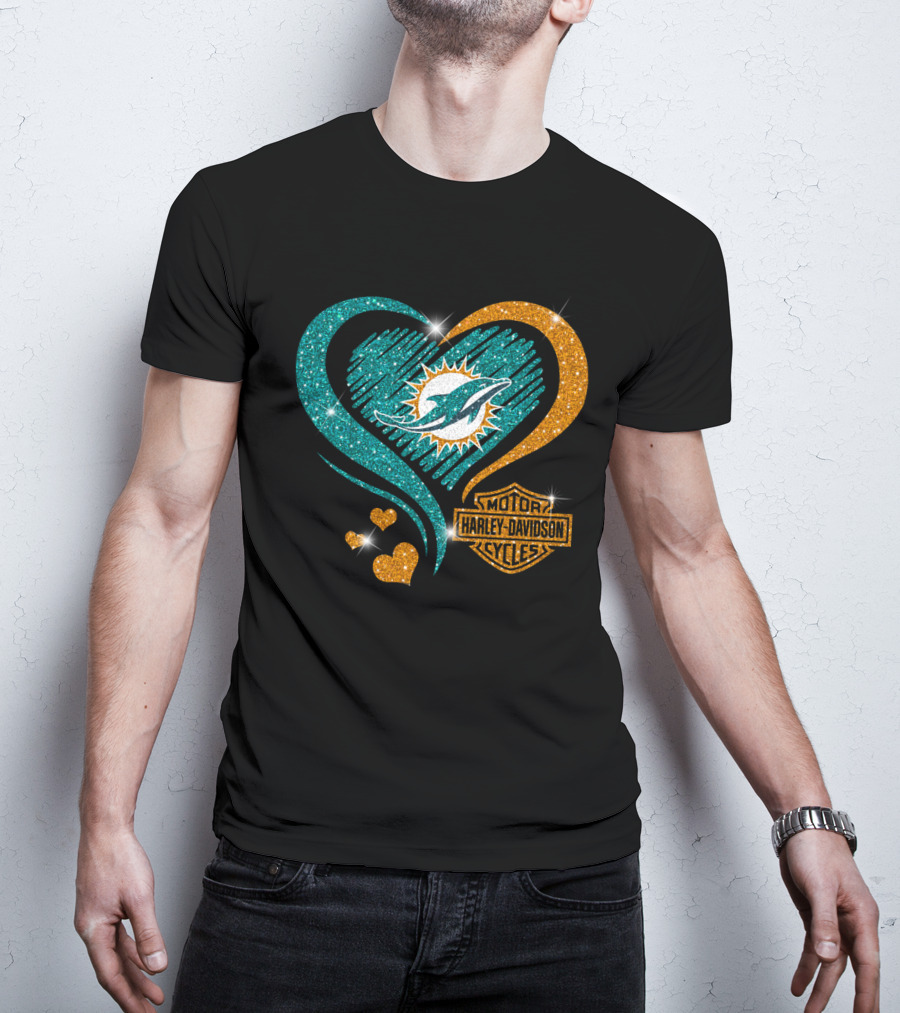 Harley Davidson Miami Dolphins Heart T-Shirt