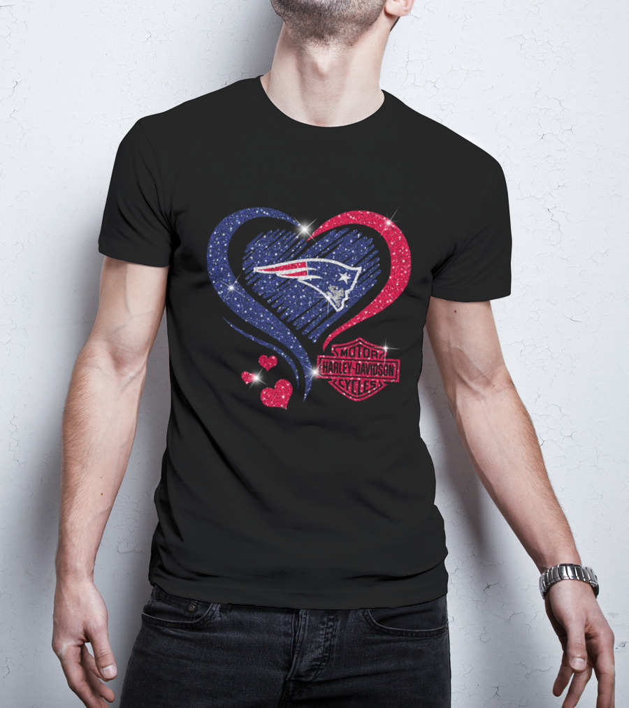 New England Patriots Harley Davidson Heart T-Shirt