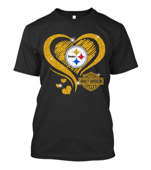 Steelers Heart Gold Motor Harley Davidson Cycles T-Shirt