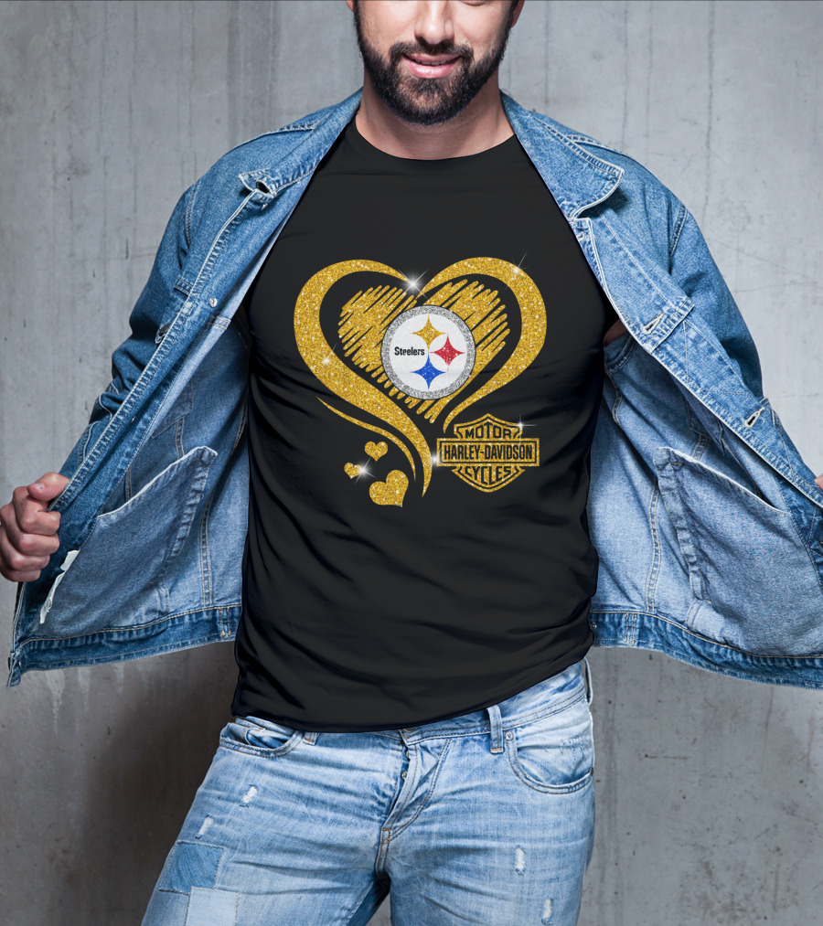 Steelers Heart Gold Motor Harley Davidson Cycles T-Shirt