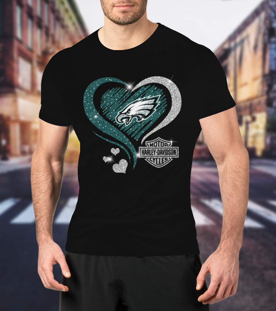 Philadelphia Eagles Harley Davidson Heart T-Shirt