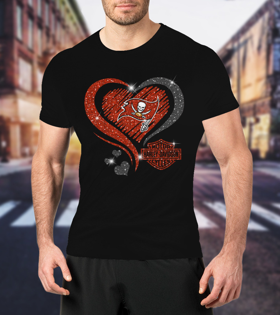 Harley Davidson Tampa Bay Buccaneers Heart Sparkle T-Shirt