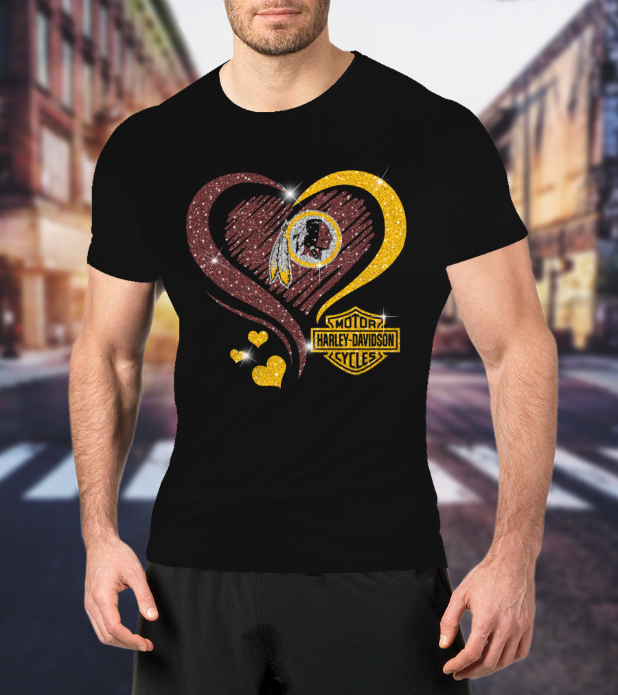 Motor Harley Davidson Cycles Washington Redskins Heart T-Shirt