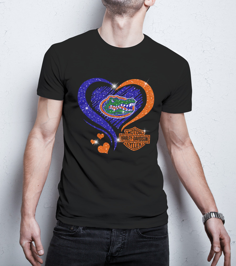Florida Gators Harley Davidson Heart Glitter T-Shirt