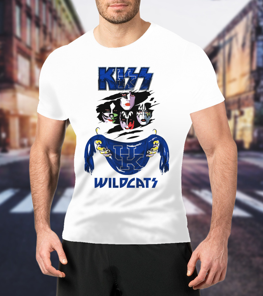 KISS Kentucky Wildcats Ncaa Wildcats Logo Masked Band Faces T-Shirt