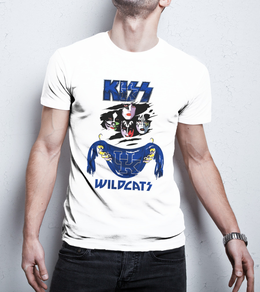 KISS Kentucky Wildcats Ncaa Wildcats Logo Masked Band Faces T-Shirt