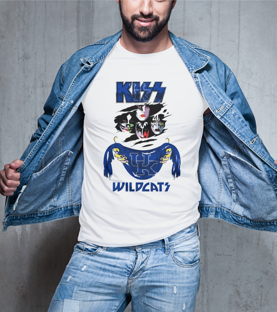 KISS Kentucky Wildcats Ncaa Wildcats Logo Masked Band Faces T-Shirt