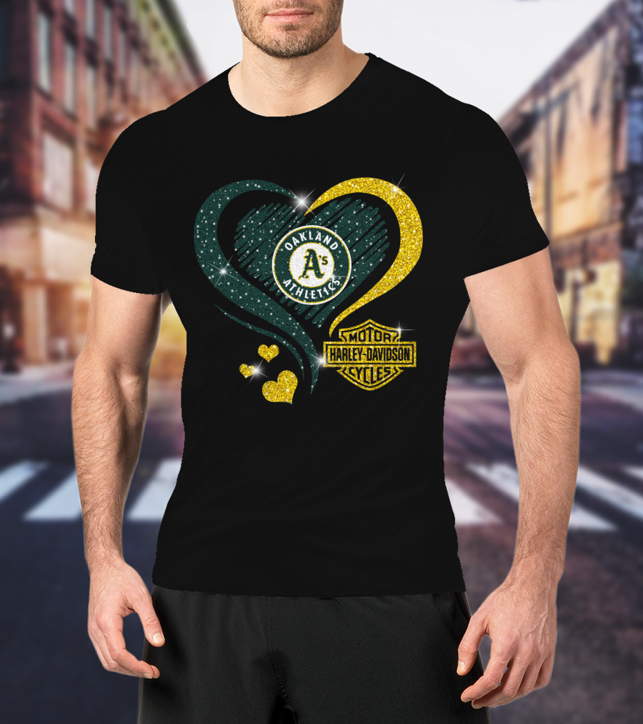 Harley Davidson Mlb Oakland Athletics Sparkling Heart T-Shirt
