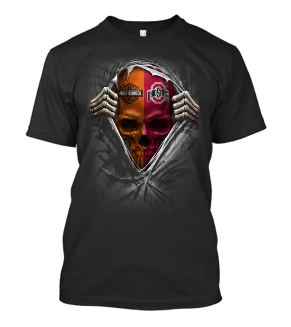 Ohio State Buckeyes Ncaa Harley Davidson Skull T-Shirt